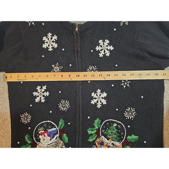 B.P. Design Christmas Cardigan Sweater Snow Globe Beaded Embroidered Snowman M - Picture 4 of 12